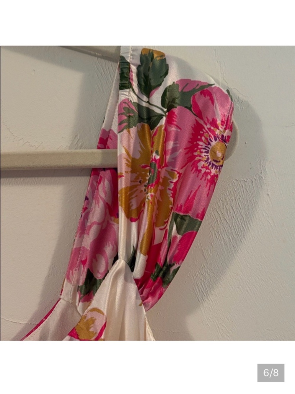 Reformation 12 Floral Satin Slip Dress White and Pink Flowers Silk Off Shoulder - Picture 6 of 8